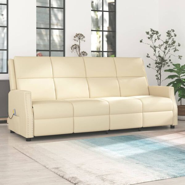 vidaXL 4-местен масажен реклайнер, кремаво, изкуствена кожа