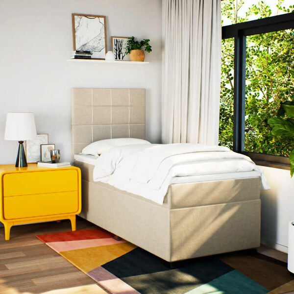 vidaXL Боксспринг легло с матрак, кремава, 90x190 см, плат