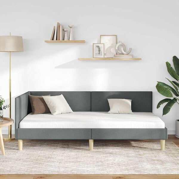 vidaXL Ъглова рамка за легло с таблото Тъмен сив 90 см x 190 см Кадифе