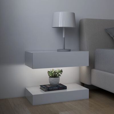 vidaXL LED нощни шкафчета, 2 бр, бели, 60x35 см, инженерно дърво