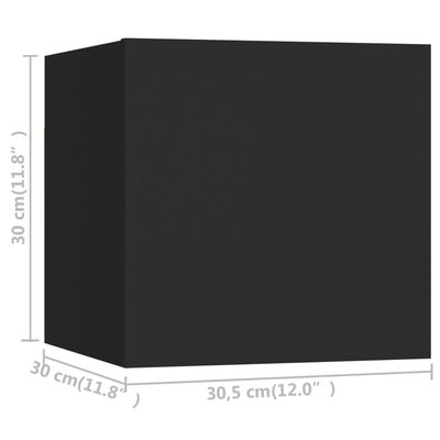 vidaXL ТВ шкафове за стенен монтаж, 8 бр, черни, 30,5x30x30 см