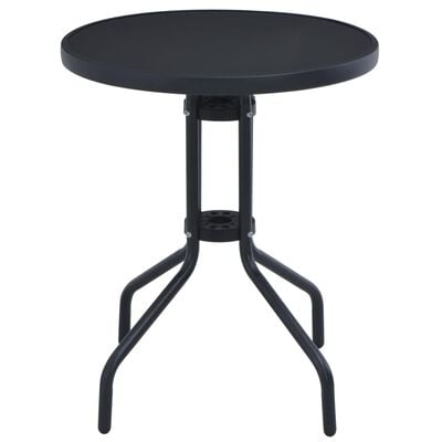 vidaXL Градинска маса, черна, 80 см, стомана и стъкло