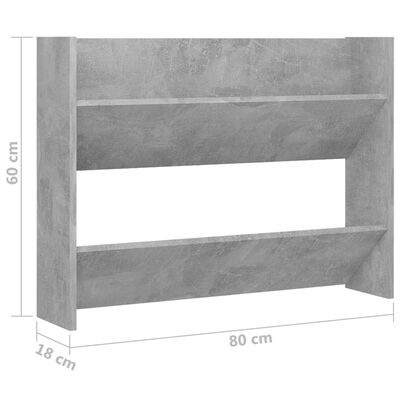 vidaXL Стенен шкаф за обувки, бетонно сиво, 80x18x60 см, ПДЧ