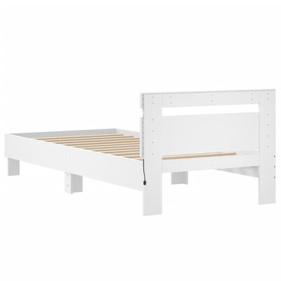 vidaXL Рамка за легло с табла и LED осветление, бяла, 90x190 см