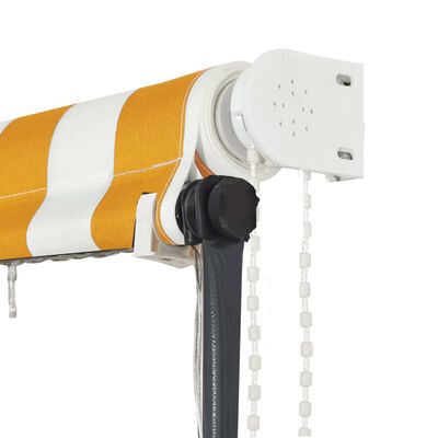 vidaXL Сенник с падащо рамо с LED, 250х150 см, жълто и бяло