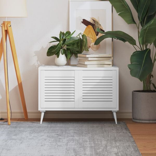 vidaXL Врати за шкафове решетен дизайн 2 бр бял 39,5x39,4 см бор масив