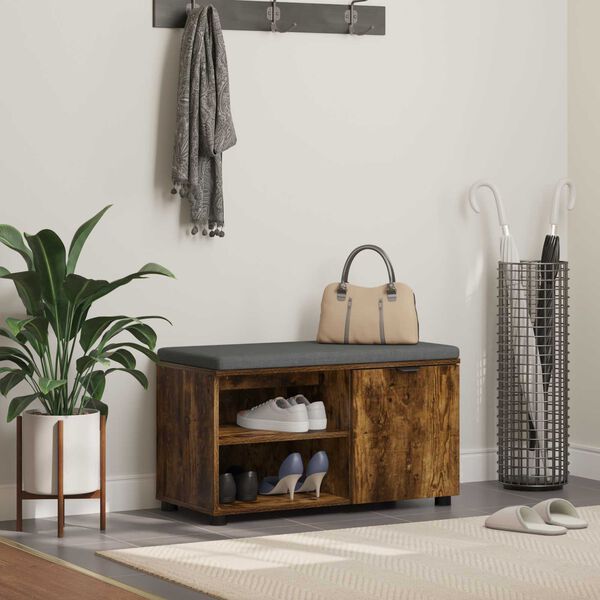 vidaXL Пейка за коридор с възглавница Пушена Дъб 80 x 38 x 46 см