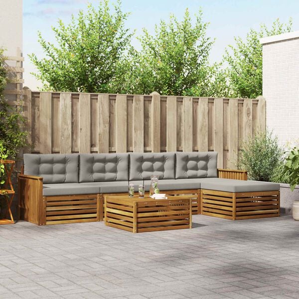 vidaXL Комплект дивани за открито 6 pcs Естествено и светло сиво