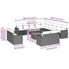 vidaXL Градински диван с възглавници, 14 части, черен, полиратан