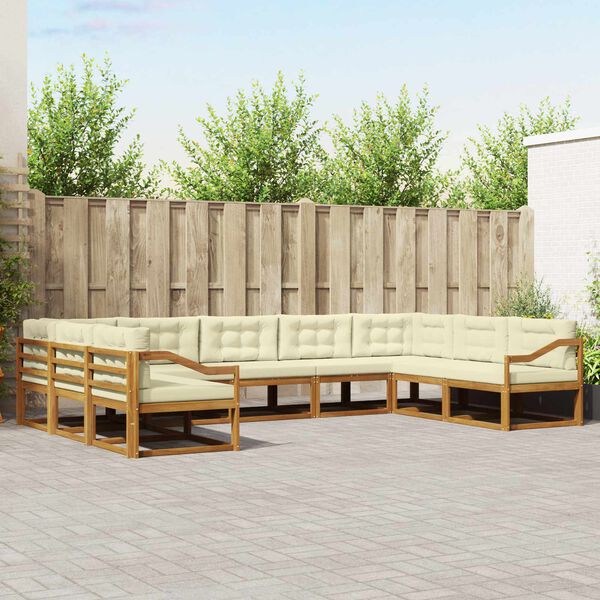 vidaXL Комплект дивани за открито 9 pcs Натурален и Крема