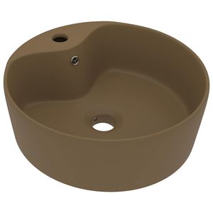 vidaXL Луксозна мивка с преливник кремав мат 36x13 см керамика
