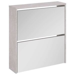 vidaXL Шкаф за обувки с огледало, 2 нива, бетонно сив, 63x17x67 см