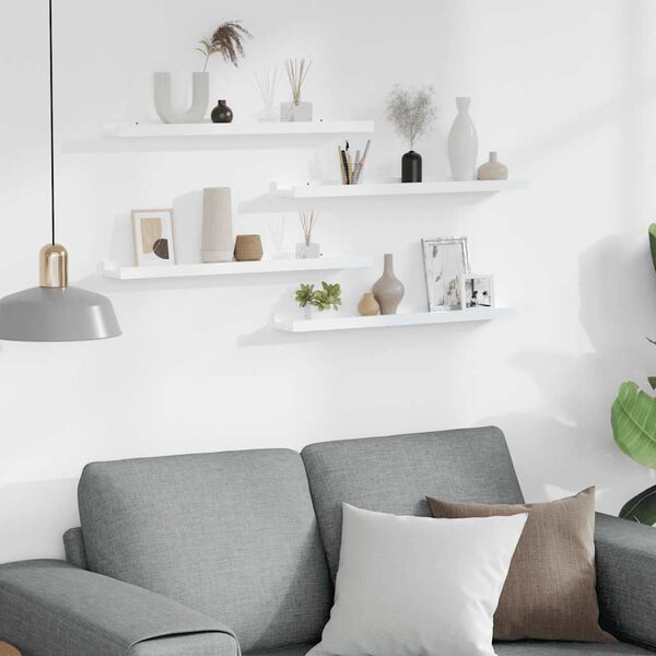 vidaXL Стенни рафтове, 4 бр, бял гланц, 60x9x3 см