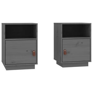 vidaXL Нощни шкафчета, 2 бр, сиви, 40x34x55 см, борово дърво масив