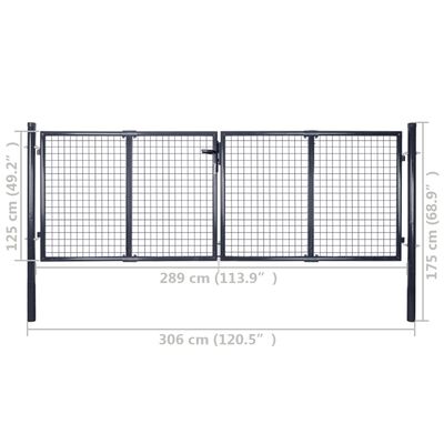 vidaXL Портална дворна врата, поцинкована стомана, 289x125 см, сива
