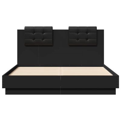 vidaXL Рамка за легло с табла, черна, 135x190 см, масивно дърво