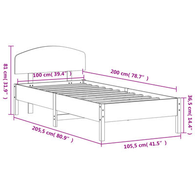 vidaXL Рамка за легло с табла, 100x200 см, борово дърво масив