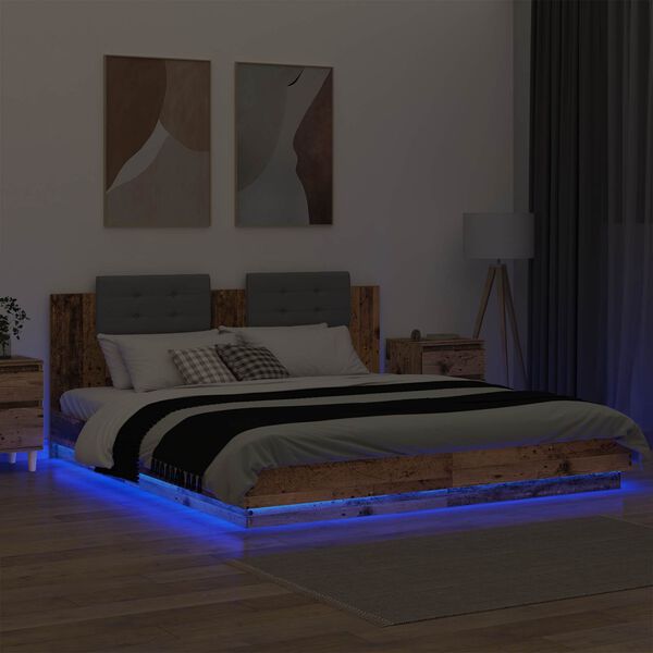 vidaXL Леглова рамка с табла Старо дърво 180 x 200 cm Инженерно дърво