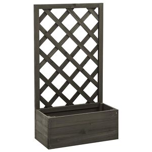 vidaXL Градински плантер с решетка, сив, 50x25x90 см, чам масив