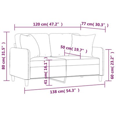 vidaXL 2-местен диван с декоративни възглавници таупе 120 см плат