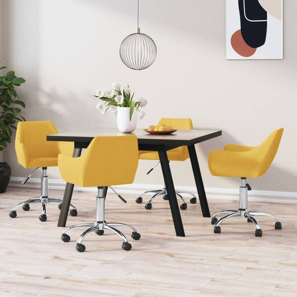 vidaXL Въртящи се трапезни столове, 4 бр, жълти, текстил