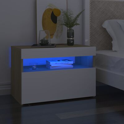 vidaXL ТВ шкафове с LED осветление 2 бр бяло и дъб сонома 60x35x40 см