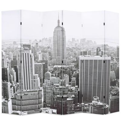 vidaXL Сгъваем параван за стая, 228x170 см, дневен Ню Йорк, черно-бял