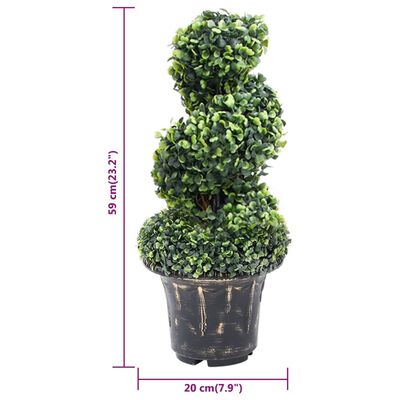 vidaXL Изкуствен чемшир спираловидно растение със саксия зелен 59 см