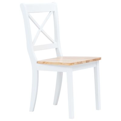 vidaXL Трапезни столове, 2 бр, бял и естествен, каучуково дърво масив