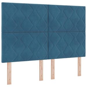 vidaXL LED кутия за пружини с легло Тъмен син 160 x 200 cm текстил