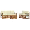 vidaXL Комплекти дивани 6 pcs Натурален и Крема Солидно акациево дърво