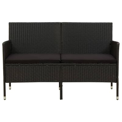 vidaXL 3-местен градински диван с възглавница, черен, полиратан