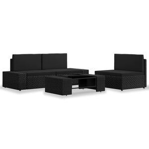 vidaXL Градински комплект, 4 части, полиратан, черен
