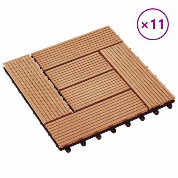 vidaXL Плочка за decking 11 pcs Тик 30 x 30 cm WPC