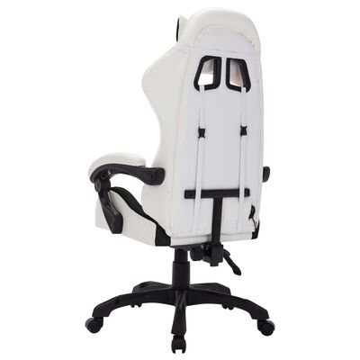 vidaXL Геймърски стол RGB LED осветление бяло/черно изкуствена кожа