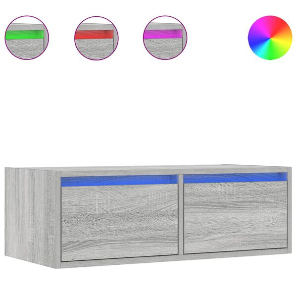 vidaXL ТВ шкаф с LED осветление, сив сонома, 75x35,5x25 см