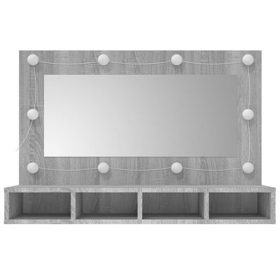 vidaXL Огледален шкаф с LED, сив сонома, 90x31,5x62 см