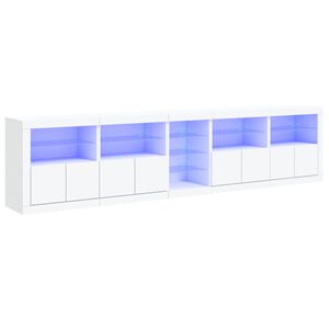 vidaXL Сайдборд с LED светлини, бял, 283x37x67 см