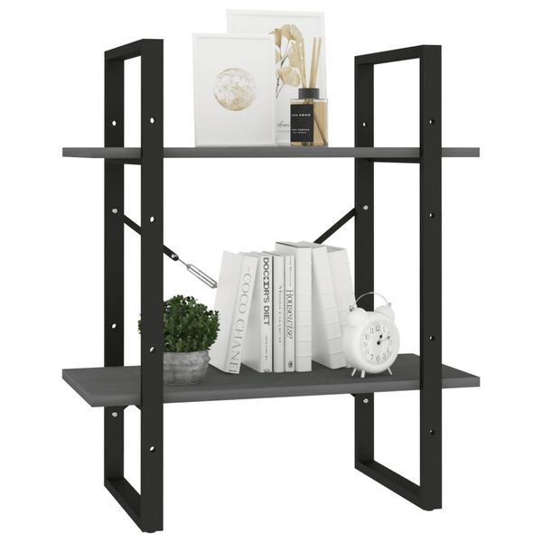 vidaXL 2-етажна библиотека, сива, 60x30x70 см, борово дърво масив