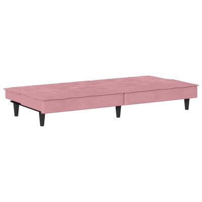 vidaXL Разтегателен диван с поставки за чаши, розов, кадифе