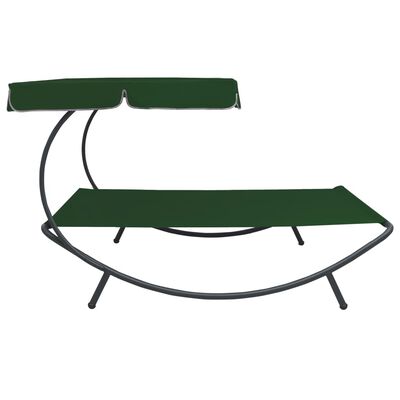 vidaXL Градинско лаундж легло със сенник, зелено