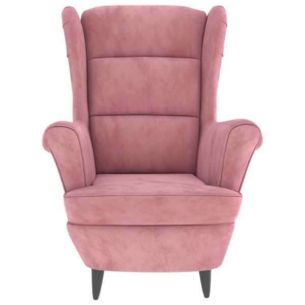 vidaXL Фотьойл Wingback с табуретка, розова, кадифе