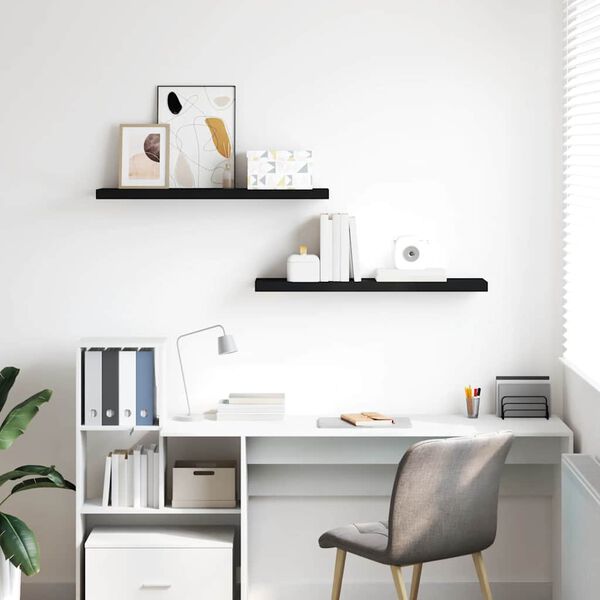 vidaXL Окачени стенни рафтове, 2 бр, черни, 90x23,5x3,8 см, МДФ