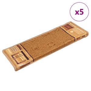 vidaXL Самозалепващи стелки за стълби, 5 бр, 65x21x4 см, бежови