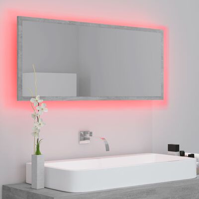 vidaXL LED огледало за баня, бетонно сиво, 100x8,5x37 см, акрил