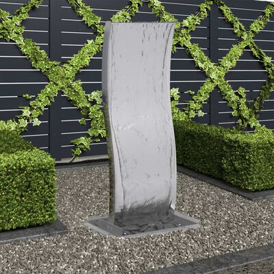 vidaXL Градински фонтан с помпа, неръждаема стомана, 90 см, извит