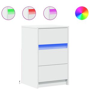 vidaXL Нощно шкафче с LED осветление, бяло, инженерно дърво