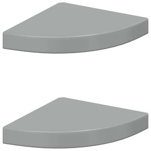 vidaXL Окачени ъглови рафтове, 2 бр, сив гланц, 25x25x3,8 см, МДФ