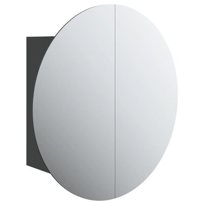 vidaXL Шкаф за баня с кръгло огледало и LED, черен, 40x40x17,5 см