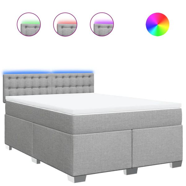 vidaXL Боксспринг легло с матрак, светлосиво, 140x200 см, плат